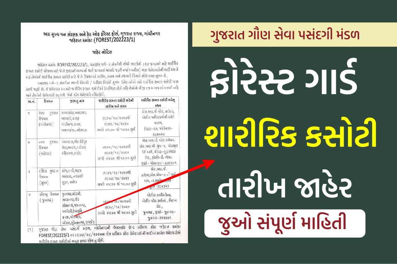 ગુજરાત ફોરેસ્ટ ગાર્ડ શારીરિક કસોટી તારીખ જાહેર